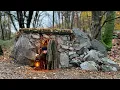 Lagu Building a Warm and Cozy Stone Shelter for Survival. Bushcraft, Survival, Dugout