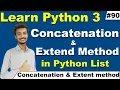 Concatenation and Extend method in Python List Hindi Python Tutorial for beginners Cyber Warriors