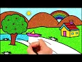 How to Draw Simple Landscape Picture Glitter Painting for Kids HooplaKidz How To