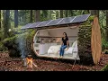 Built a mini house inside a tree trunk by himself ASMR -Cinematic Build