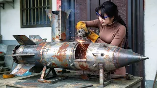 💡天才少女给粉丝做火箭炉,自带旋转风道火力直冲天际!Brilliant Girl Builds High-Efficiency Rocket Stove | 林果儿