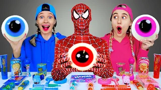 Pink Food VS Blue Food Challenge 빨간색 파란색 음식 챌린지 ASMR MUKBANG for Superheroes by Pico Pocky
