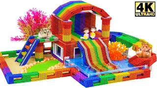 ASMR 1.5x SPEED! 🌈 Building a RAINBOW MAGNETIC HAMSTER CASTLE with Pool & Slide! 🐹✨