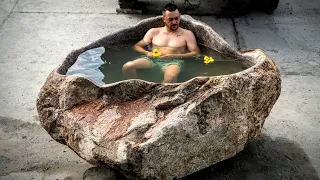 I Hand Carved a Stone Bathtub Soaking Pool from a 23 000 lb Rock DIY