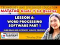 GRADE 7 TLE ICT LESSON 6 WORD PROCESSING SOFTWARE PART 1 PAGE BREAK AND AUTO TABLE OF CONTENTS