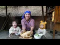 Harvesting giant radishes to sell at the market - cooking chicken for the two children to eat