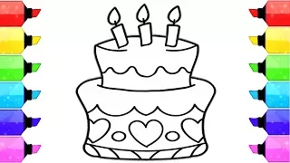 How to Draw Birt ay Cake Coloring Pages for kids Learn Drawing and Art Colors for Children