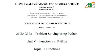 DT - Functions in Python Problem Solving using Python SNS Institutions