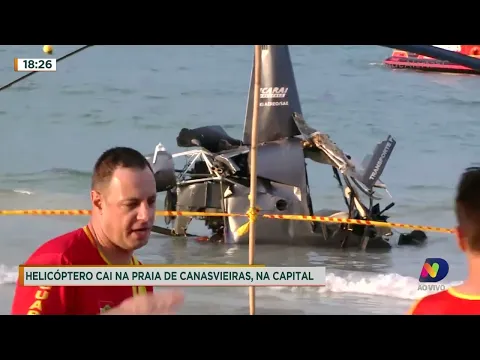 Helicóptero cai na praia de Canasvieiras, em Florianópolis