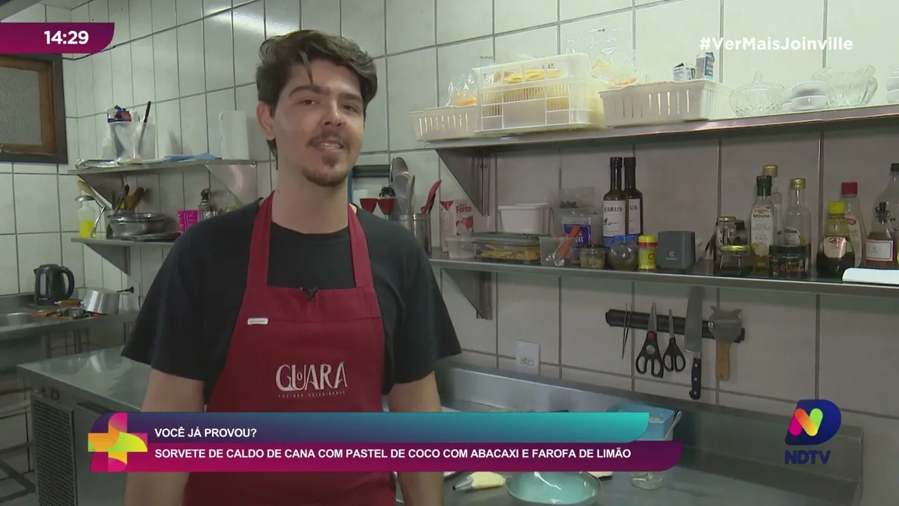 Você já provou? sorvete de caldo de cana com pastel de coco com abacaxi e farofa de limão