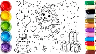 Cute Happy Birt ay Girl Coloring Page Printable Birt ay Party Coloring Sheet for Kids