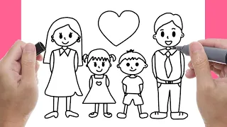 Draw A Family Step By Step رسم العائلة سهل رسمة العائلة للمبتدئين تعليم الرسم خطوة بخطوة 