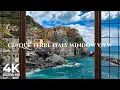 4K Coastal town Manarola Cinque Terre in Italy window view - Relaxing Calming Ambience