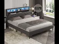 Bed ADORNEVE Queen Bed Frame with LED Lights Outlets and USB Ports Storage