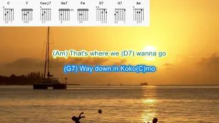 Kokomo by The Beach Boys play along with scrolling guitar chords and