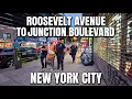 NYC Roosevelt Avenue to Junction Boulevard Evening Walk Queens Summer Nightlife 4K POV 83 F