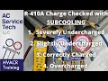 R-410A AC Unit Checking the Charge with Subcooling Undercharged through Overcharged