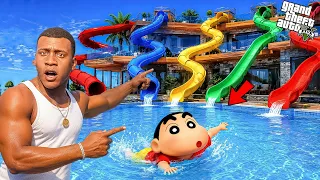 Franklin & Shinchan's CRAZY Water Park Waterslide Challenge | GTA 5 Telugu #gta5