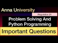 Problem Solving And Python Programming Important Questions Anna University Tamil