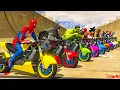 Download Lagu hombre araña en moto | GTA 5 moto moto vs desafío de tren para superhéroes en mega rampa