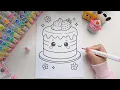 Cute Birt ay Cake Coloring Page Kawaii Dessert Art