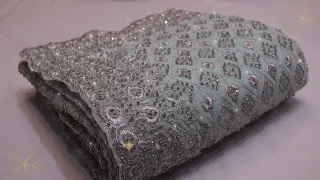 ARNG 4209 The Light Turquoise Premium Designer Saree Georgette Crystals Zari Embroidery 