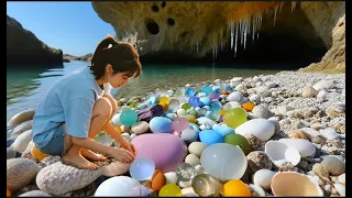 Huge orange tile shell, lots of transparent colored pearls, shining