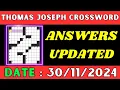 Thomas Joseph Crossword Puzzle Answers Today November 30 2024 Thomas Joseph Crossword 2024