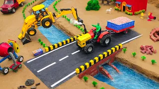 DIY Mini Tractor & JCB Making Rebar Concrete Bridge with Underground Home Pipe Science Project