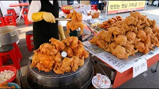 전통오일장 가마솥 통닭,매운고추 치킨,양념 통닭 / Making a Variety of Spicy Chicken / korean street food