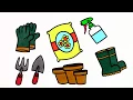 Learning Colors How to Draw Garden Tools for Kids Garden Tools Coloring Pages