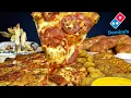 ASMR MUKBANG DOMINO S EXTRA CHEESE PIZZA STUFFED CHEESY BREAD CRISPY CHICKEN WITH CHEESE RANCH