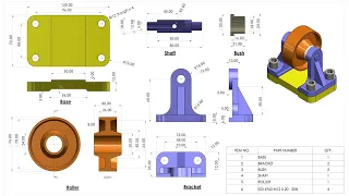 SolidWorks Assembly drawing Tutorial for beginners Belt Roller Support Assembly in SolidWorks
