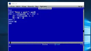 Main module FUNCTION statement and SUB proccedure of reverse string QBASIC program