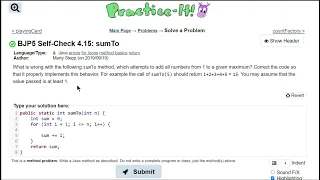 Java Practice It 4 15 sumTo for loop errors for loop method basics return
