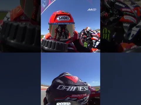 NECK AND NECK RACING 🤯 Centimeters between Marquez & Bezzecchi going 350 km/h at the #AragonGP.