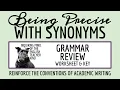 High School Grammar Review Worksheet on Precise Language with Synonyms Connotation vs Denotation