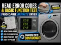 Retrieving the error codes and performing a function test on a Frigidaire Affinity dryer FAQE7011KW0