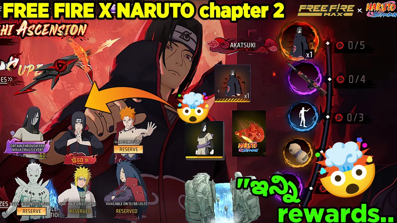 Free Fire x Naruto Chapter 2 All Rewards 🤯😎 Reveal |  Pain, Madara, Minato, Itachi Bundles! 🤯 #viral