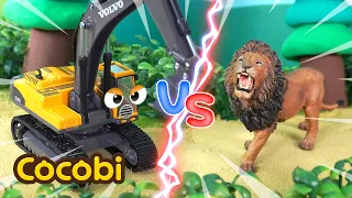 Ekskavator VS Singa Raksasa! Siapa Lebih Kuat? 🚜🦁 | Mobil Mainan Anak | Cocobi