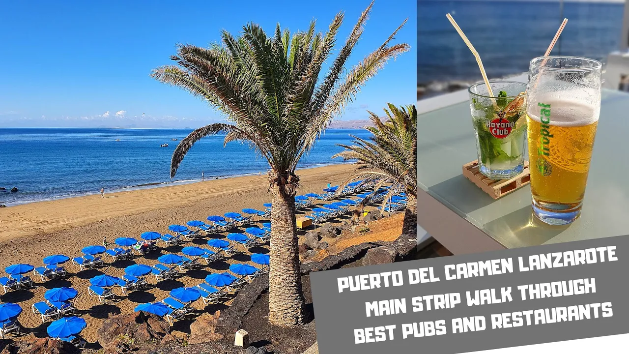 PUERTO DEL CARMEN LANZAROTE - Walking tour seafront promenade bars and restaurants