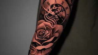 Rose and clock tattoo