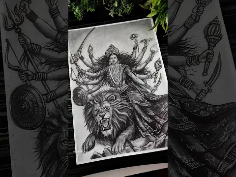 Maa Durga Drawing Aura๐ฅ With Lion ๐ฆ๐ฅ Navratri Special #shorts #maadurga #aura #drawing #navratri
