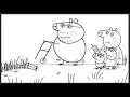 Peppa Pig Daddy Pig is cutting a lawn Coloring Book Pages s For Kids With Colored Markers