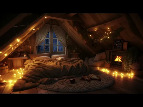 Download MP3 Cozy Attic Retreat: Rainy Night by the Fireplace