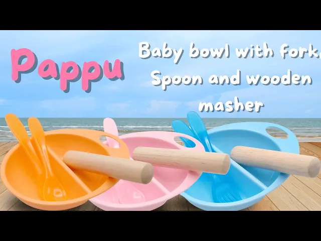 Baby Bowl with Fork, Spoon and Wooden Masher