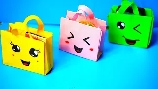 Origami Paper Bag | How To Make Paper Bags with Handles | Origami Gift Bags | school hacks -DIY