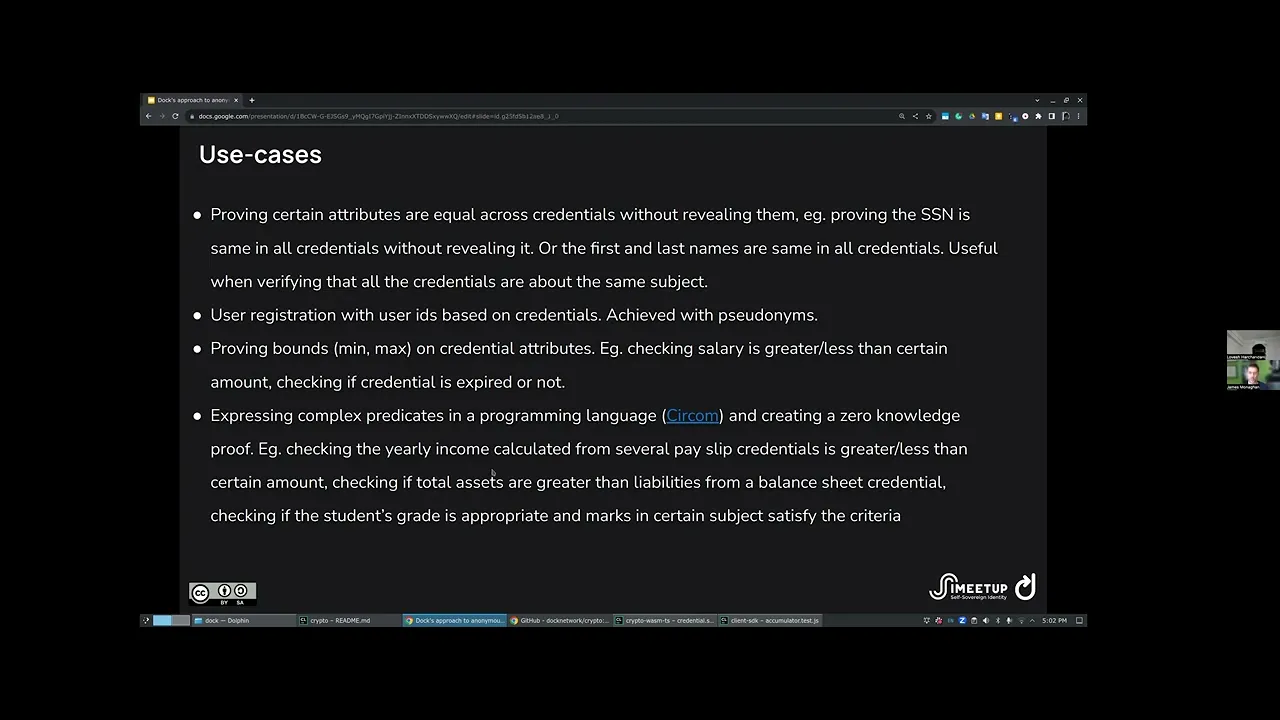 Anonymous credentials with range proofs, verifiable encryption, ZKSNARKs, Circom support, and more