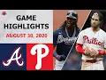 Atlanta Braves vs Philadelphia Phillies Highlights August 30 2020 Milone vs Arrieta