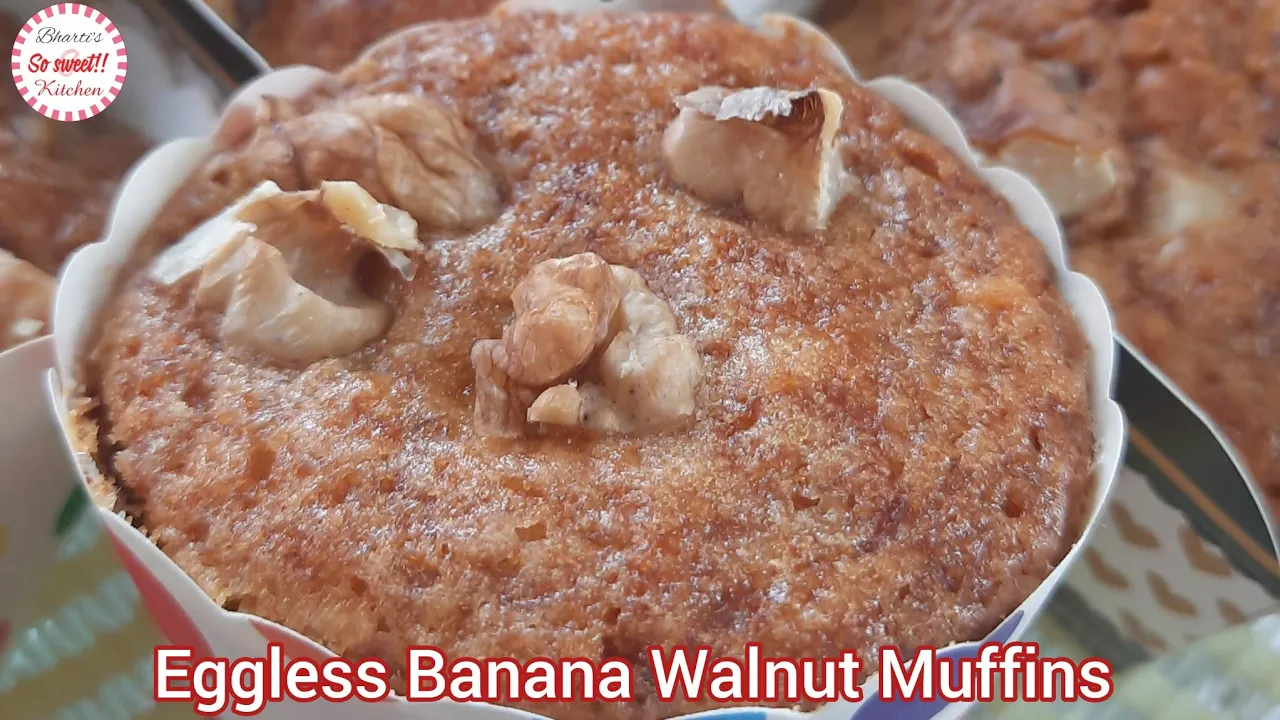               Eggless Banana Walnut Muffins Recipe